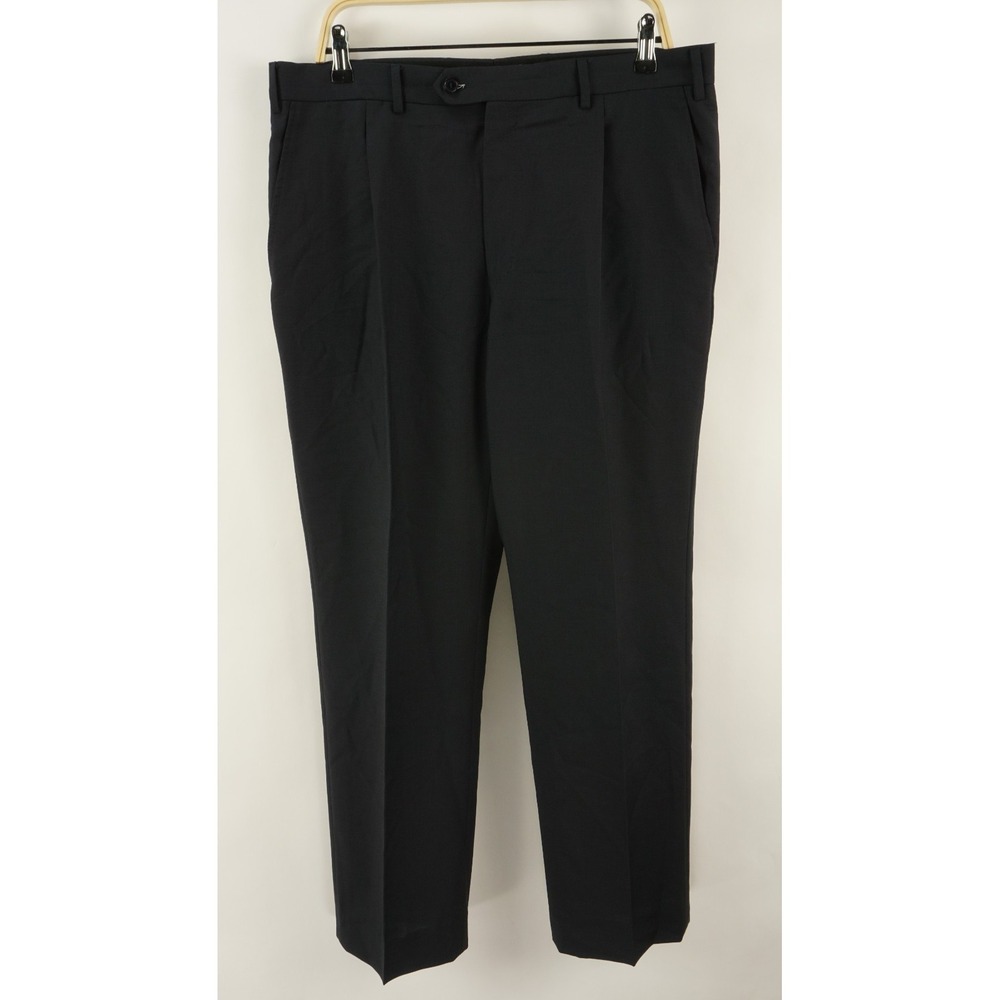 Valentino Roma Mens 36 x 30 Dark Blue Woven 100% Wool Pleated Suit Pants Trouser